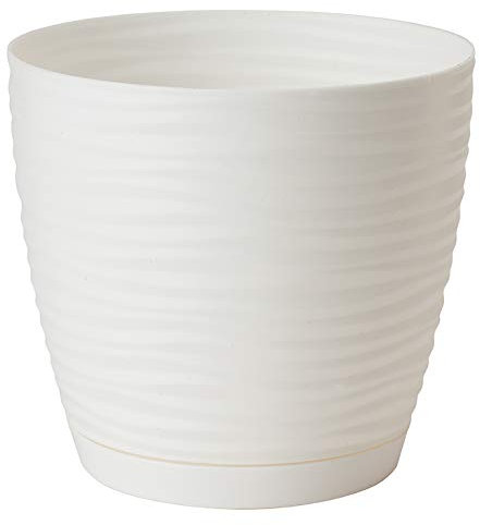 Home Garden Ornaments Wave Plant Pots Indoor – Indoor Plant Pot with 3D Effect, Drainage Holes, and Integrated Saucer, Plastic Flower Pots (Diameter: 17cm, Colour: White)