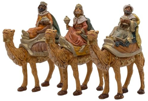 VILLAGE GIFT IMPORTERS Set mit drei Königen reitender Kamele | 12,1 cm hoch | Die drei Weisen | Magi für Tisch-Krippe | Weihnachts-Krippe | christliche Feiertags-Heimdekoration