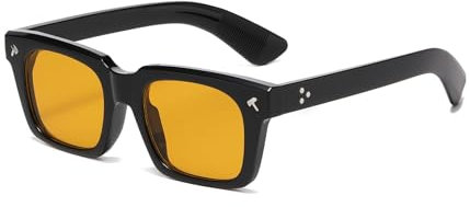 EYLRIM Trendige quadratische Sonnenbrille für Herren und Damen, quadratischer Rahmen, Hammerförmiges Nieten-Design (A2, Schwarz/Orange)