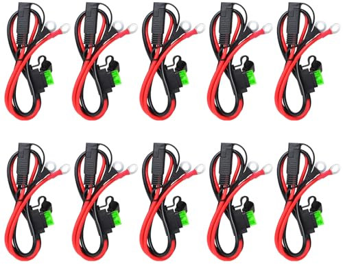 10 Pack 2FT SAE to O Ring Terminal Harness 10AWG - Eyelet O-Ring Terminal 10Gauge Harness with 30A Fuse Motorcycle Battery Trickle Charger Extension Cord-Red & Black-24inch