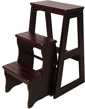 Folding Ladder Chair,Folding Step Stool, 3 Step Heavy Duty Stepladders Shelf Kitchen Wooden Climb Step Ladder for Adult, Home Garden Tool Step Stool - 150Kg Capacity(K Walnut Color)