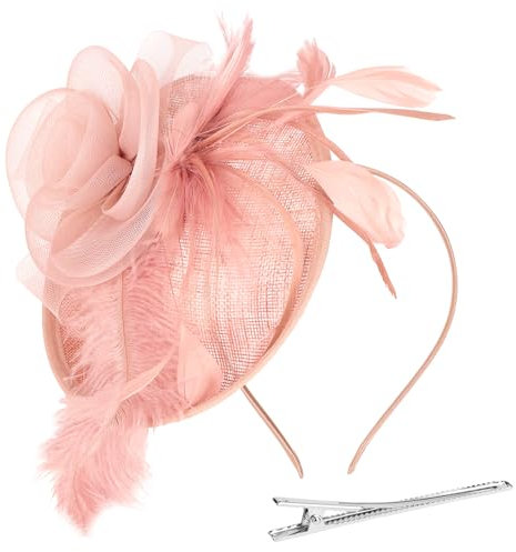 Alaoo Fascinator Hüte für Damen, Damen Fascinators Hut, Pillbox Hut mit Schleier Stirnband für Hochzeit Tea Party Mesh Blume Cocktail Party (Farbe: 03-Hellrosa)