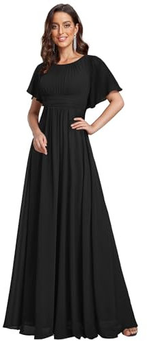 Ever-Pretty Robes de Demoiselle d'honneur Col Rond Manches Longue Grand Taille Robe Soirée Femme Longue Noir 50