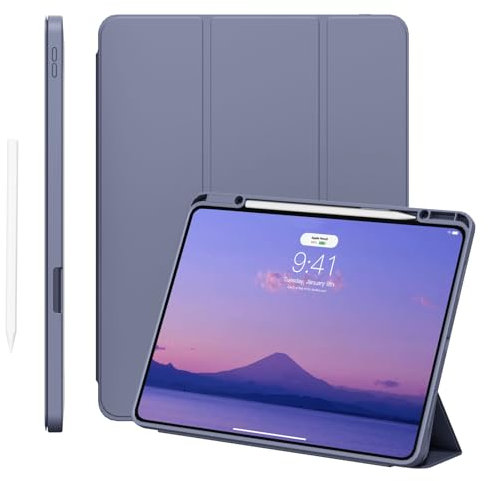 KVTVOU Hülle für iPad Pro 13 Zoll 7. Generation 2024 (M4), Leder Smart Trifold Halterung Ständer Stoßfest Schutzhülle mit Stifthalterür Unterstützt Pencil-Aufladung, Auto Sleep/Wake, Violett