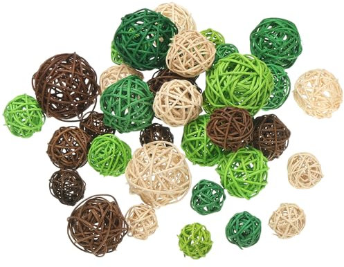 PATIKIL Wicker Rattan Balls, 36 Pcs Decorative Balls for Centerpiece Bowls Home Decor 4 Sizes(Green/Natural/Deep Green/Deep Brown, 2.4,2,1.6,1.2)