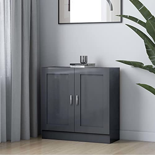 Modernes Hochglanz-Bücherregal, grau, stehend, 82,5 x 30,5 x 80 cm, stilvolles Bücherregal aus Spanplatten, für Zuhause, Büro