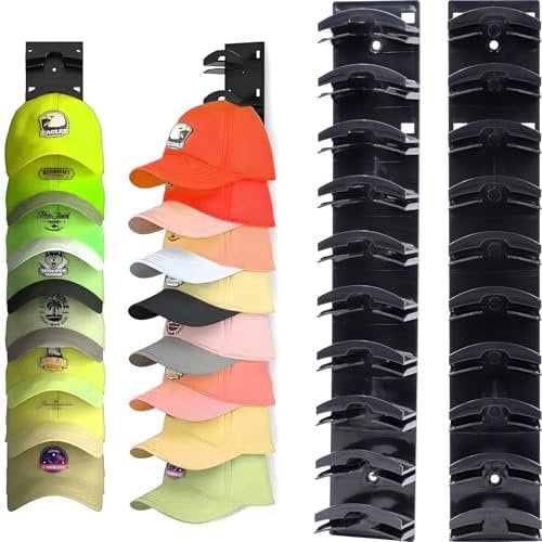 Mayoii 2pcs Baseball Cap Storage 36cm Long Up to 20 Hats 2 Installation and Hanging Methods for Wall Door Cabinet Black
