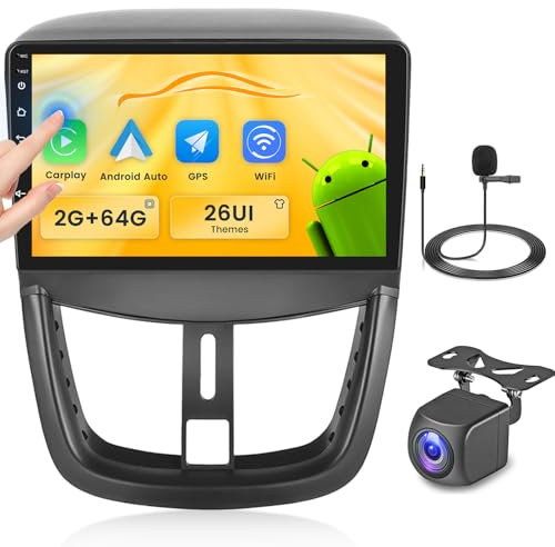 Fuluku 2+64G Android Radio pour Peugeot 207 2006-2015 avec Wireless Carplay&Android Auto, 9'' IPS Touchscreen Radio Voiture avec Bluetooth/GPS/Caméra de recul/FM/WiFi/SWC/26UI