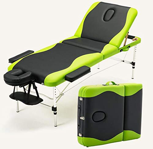 MOKLYF Massageliege Tisch Klappbare Schönheitsliege Tragbare Mit Multi-Winkel Verstellbarer Kopfstütze Aluminium Massageliege Mit Ledergriff,Grün(