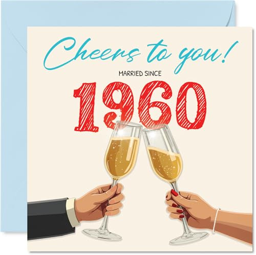 Glückwunschkarte zum 65. Hochzeitstag für Frauen und Männer – Cheers! Married Since 1960 – Glückwunschkarte zum 65. Jahrestag für Begleiter, Partner, Ehemann, Ehefrau, 145 mm Hochzeitstag-Grußkarten