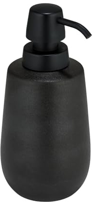 Keramik Seifenspender Mod. Nerno für Flüssigseife oder Desinfektionsmittel in edlem Schwarz mit Kunststoff Pumpkopf Maße 8 x 18,5 x 8 cm
