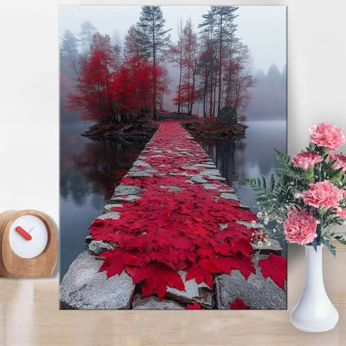 Peinture Numero Adulte Feuille d'érable,Peinture Enfant Paysage kit Creatif Adulte pour Enfants Débutants Facile Sur Toile,avec Pinceaux et Acryliques pour Décoration Maison Sans Cadre 20x30cm W1-978