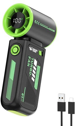 Smiling Shark TF-01 Ventilatore Turbo Portatile, Turbo Power 10m/s Alta Velocità Regolabile 1-100 Mini Ventilatore Portatile a Mano [Max 12H] con Display LED per Viaggi/Concerti/All'aperto/Campeggio