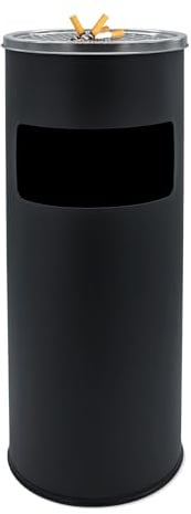 Edelstahl Standaschenbecher schwarz für Außen - 60 x 25 cm - Metall Aschenbecher für draußen freistehend mit Mülleimer - Outdoor Stand Ascher mit Asche-Einsatz und Abfalleimer