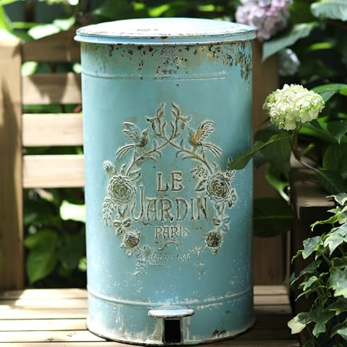 TUPAFJU Poubelle rétro, poubelle à pédale en fer de jardin, poubelle décorative de cour de villa, poubelle extérieure, poubelle commerciale, poubelle extérieure avec couvercle(A)