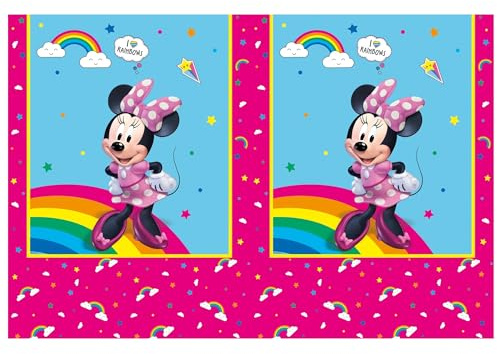 Procos Minnie Mouse Tablecloth as Decoration for Children's Birthday Parties and Themed Parties Size: 120 x 180 cm, Wipe-Clean, Reusable, Children's Birthday Party Table Cover