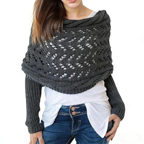 LSYZHX Scarf With Sleeves,Sweater Scarfwith Sleeves for Women,Autumn Winter Multifunctional Shawl for women (Dark gray)