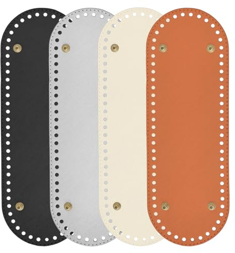 Huucozn 4 Stück Taschenboden zum Häkeln 30 x 10cm boden für Taschen zum häkeln zubehör PU Leder Tasche Bodenformer mit Löchern Taschenböden Korbboden Leder Boden für Strickbeutel Schultertasche