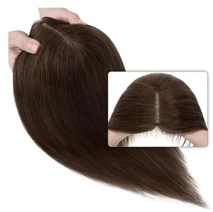 JIANBOHAIRS Hair Toppers 8x10cm Hand Made Women,Clip In Human HairExtensions Single Knot Lace Hairpiece for Thinning Hair(Medium Brown,10inch)