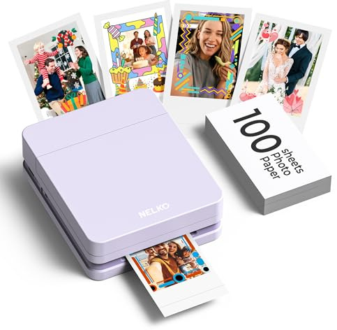 Nelko PP01 2x3 Portable Photo Printer with 100 Sheets, Purple | Instant Inkjet Mini Printer, Sticky-Back Photos, Bluetooth Smartphone Compatible with iOS/Android, Pocket Size, App Editing