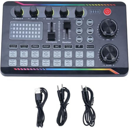Lazmin112 Carte Son en Direct, Table de Mixage Professionnelle avec Changeur de Voix et 16 Effets Sonores, Interface USB avec Bluetooth, pour Podcasting, Streaming en Direct, karaoké de