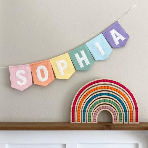 Pastell Filz Name Wimpelkette Personalisiert, Große Filz Flagge Girlande Banner, Rosa Regenbogen Mädchen Zimmer Dekoration, Benutzerdefinierte Name Banner für Kinderzimmer, Schlafzimmer oder Party