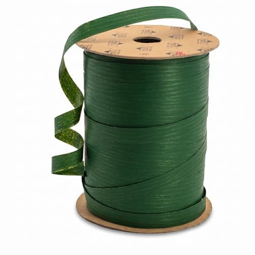Geschenkband Ringelband 10mm x 250m Rolle mit Struktur matt - Dekoband aus Kunststoff - geprägtes Polyband - Schleifenband zum Basteln von Schleifen und Luftballons - Dunkelgrün