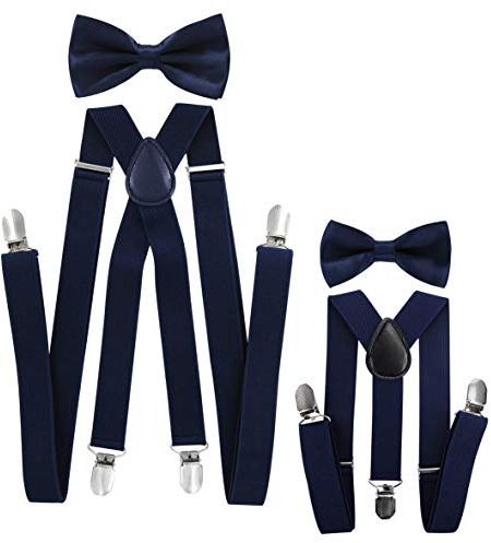 axy® Vater-Sohn Partnerlook Hosenträger mit Fliege Set für Herren-Damen-Kinder (Schwarzblau (Herren 2,5cm + Kinder Hosenträger Breit 2,5cm))