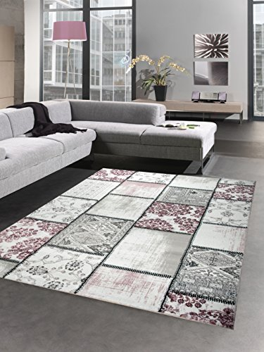 CARPETIA Designer Teppich Patchwork Vintage Wohnzimmerteppich Multicolor lila rosa grau Größe 80 x 300 cm