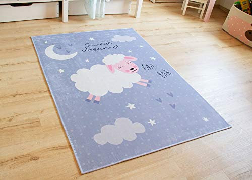 Steffensmeier Kinderteppich Tiere für Mädchen und Jungen Sweet Dreams Collection Schaf in Hellgrau, Größe: 140x200 cm