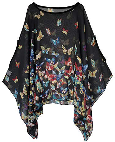 Max Hsuan Womens Ladies Baggy Oversize Plus Size Batwing Tunic Top Blouse Floral Chiffon Kaftan