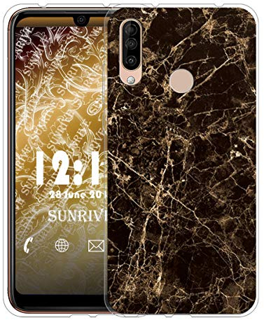 Sunrive Für WIKO View 3 PRO Hülle Silikon, Transparent Handyhülle Schutzhülle Etui Case für WIKO View 3 PRO(TPU Marmor Schwarzer)+Gratis Universal Eingabestift MEHRWEG