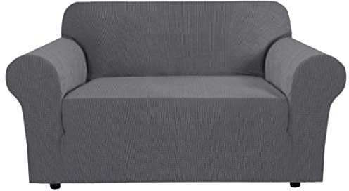 BellaHills Steel Grey Loveseat Cover 1-Piece Spandex Sofa Cover Stretch Furniture Slip Covers for Sofa and Loveseat, Anti-Slip Foams, Machine Washable Loveseat Covers for Living Room, 2 Seater