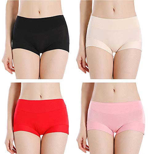 Serecofo Lot de 4 Shorty Boxer Femme Culotte Boyshort en Modal Microfibre Taille Haute Ultra Doux Confortable et Elastique (FR 46-48 : Tour de Taille 84-90cm, Noir, Beige, Rouge, Rose)