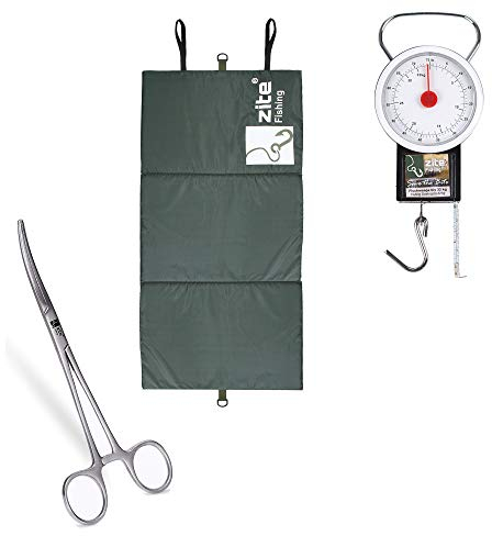 Zite Fishing Karpfen-Zubehör-Set - Abhakmatte + Hakenlöser-Zange Angeln + Federzug Fisch-Waage mit Maßband