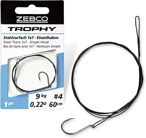 Zebco Qualitäts Trophy Stahlvorfach 1x7 Einzelhaken sicheres Vorfach Material Angel-Zubehör mit Angelhaken Hecht Angeln, 6-15 kg