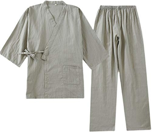 Kimono Japonais pour Homme en Coton Hanfu Ancien Pyjama Costume Grande Taille vêtements Zen vêtements taoïstes (Taille L, Z)