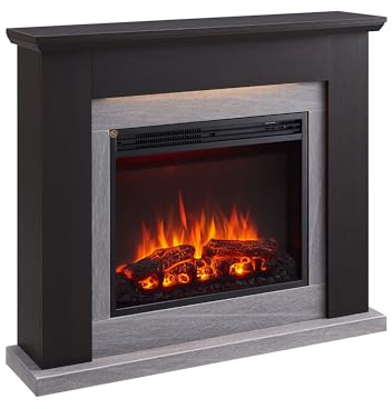 BALDERIA Hektor Elektrokamin - Elektrischer Standkamin mit Heizung 1000/2000 W, realistischer 3D-Flammeneffekt, LED-Beleuchtung, Fernbedienung programmierbar, Timer, Thermostat - Dunkelbraun