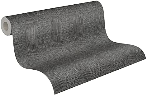 A.S. Création Mustertapete Cuba Tapete Vliestapete metallic leicht glänzend matt fein strukturiert 380263 38026-3, Metallisch, Schwarz, 10.05 m x 0.53 m