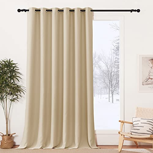 PONY DANCE Verdunkelungsvorhang Biscotti Beige 1 Stück Thermovorhang Hitzeschutz Gardinen mit Ösen Blickdichte Vorhänge Wohnzimmer Ösenschal, H 260 x B 200 cm