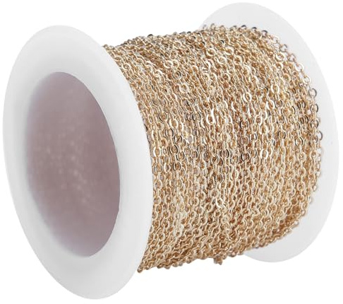 Halskette Kette Messing Kreuzketten DIY Schmuck Zubehör 10 Meter O Kabel Kreuz Flache Kette Spule Bulk für Armband Halskette Extender(2.2x1.8x0.3mm-Golden)