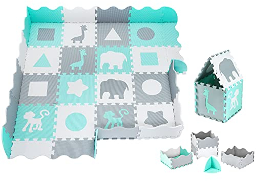 Moby-System Baby Spielmatte, Puzzlematte 150 x 150 cm - Schadstofffreie Krabbeldecke für Baby - Geruchlose, wasserdichte Spielunterlage für Jungen & Mädchen