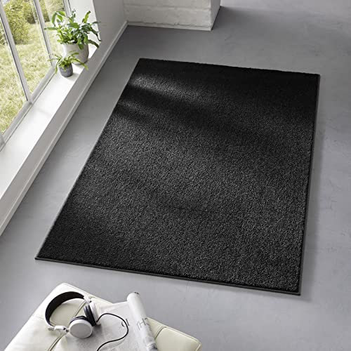Taracarpet Teppich Kurzflor weicher Designer Uni Bodenbelag Madrid fürs Wohnzimmer, Kinderzimmer, Schlafzimmer und die Küche geeignet Schwarz 160 cm rund