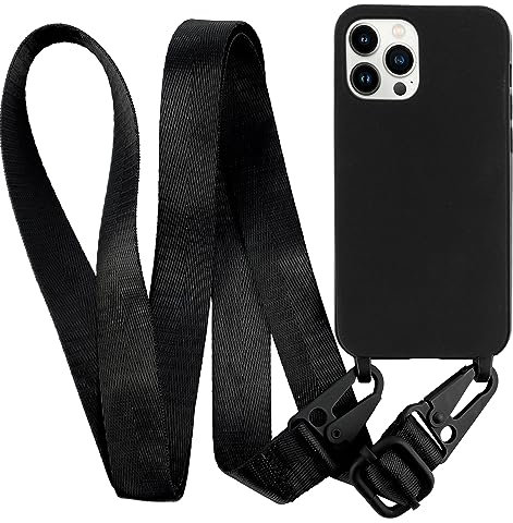 MyGadget Lanyard Case for iPhone 13 Pro - Silicone Protection & Crossbody Lanyard - Cover w | Necklace Black