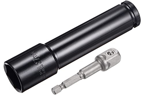sourcing map 1/2 Steckschlüssel Zubehörsatz 27mm Tiefer 6 Kant Stecknuss mit 6 Zoll Länge und 1/4 Zoll Sechskantschaft Adapter