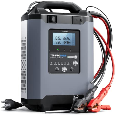 Car Battery Charger TOPDON T90A, 12/24V Automatic Smart Battery Maintainer & Desulfator & Trickle Charger with Overcharge Protection & Temperature Compensation, 5A-90A Adjustable Charging Current