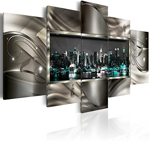 B&D XXL - Wandbilder XXL 150x75cm 5 tlg - Wand Deko Leinwand Bilder Groß Wanddeko Wohnzimmer Schlafzimmer Kunstdrucke - City Stadt New York c-A-0069-b-o