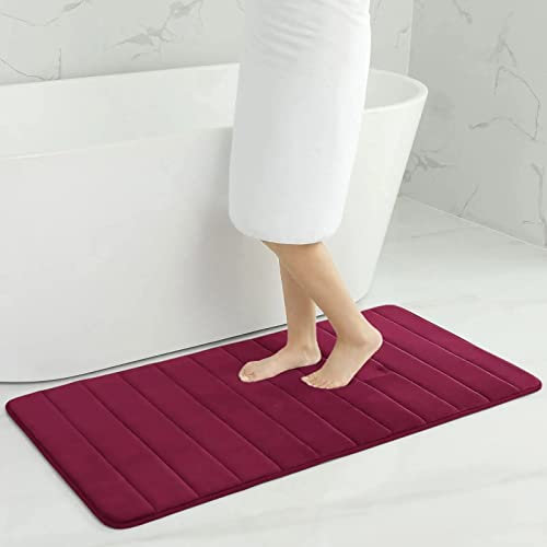 Homaxy Memory Foam Badezimmer Badeteppiche Saugfähige Rutschfester Badvorleger Waschbar Badematte - 61 x 120 cm, Weinrot