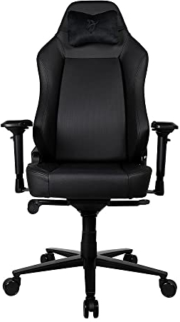 Arozzi Primo-PREM-BK Primo Full Premium Leder Gaming Stuhl, Schwarz, Vollleder, Velours-Materialkissen, 4D Armlehne, verstellbare integrierte Lendenwirbelstütze
