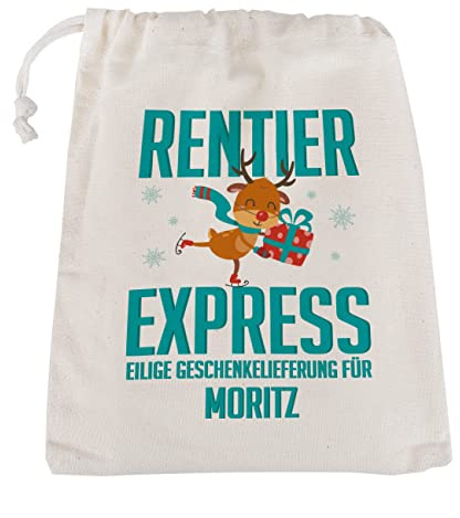 Herz & Heim® Geldgeschenk-Sack zu Weihnachten mit Namensaufdruck Rentier-Express